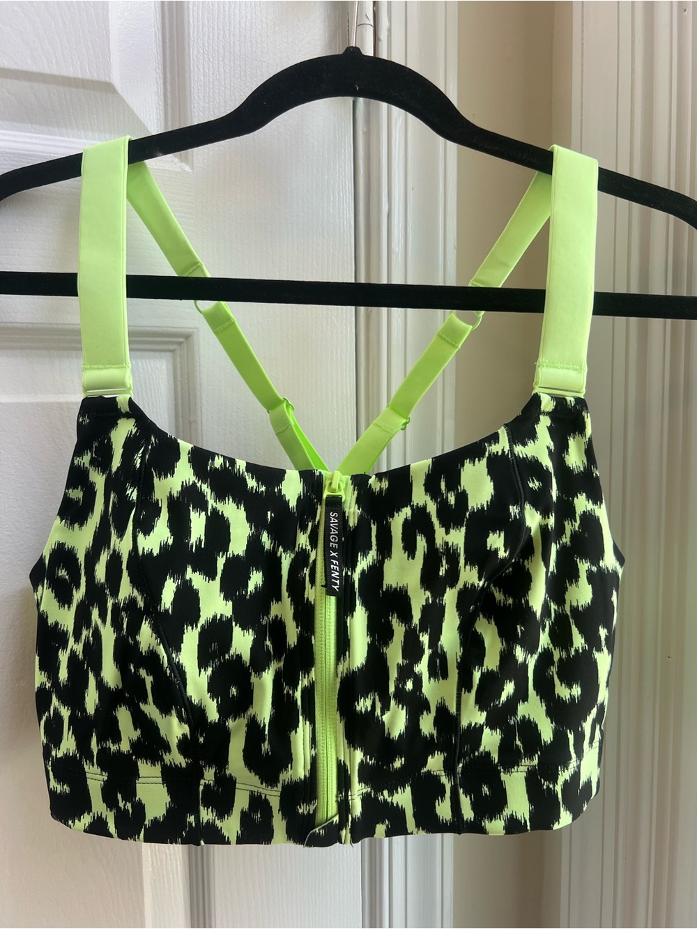Savage X Fenty Neon Leopard Print High Impact Sports Bra Zip Front L NWOT